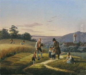 Oberbayerische Landschaft Mit Begrusungs- Und Ernteszene Im Vordergrund by Lorenzo Quaglio