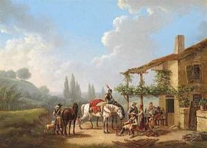 Rejsende, Der Holder Hvil Ved En Kro I Bjergene by Lorenzo Quaglio
