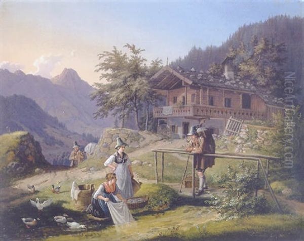 Hochgebirgslandschaft Mit Wascherinnen Am Quell - view 1