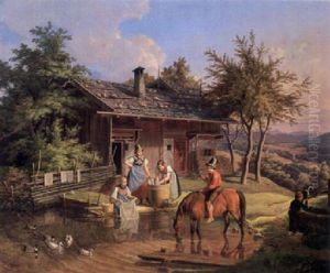 Szene Vor Einem Oberbayerischen Bauernhaus Bei Tolz by Lorenzo Quaglio