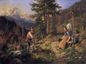 Rastende Holzfallerfamilie Im Hochgebirge by Lorenzo Quaglio