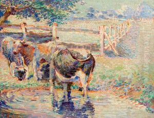 La Traite Des Vaches Pres De L'abreuvoir by Henri Quantin