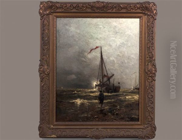 Seashore With Figure And Boats - view 1