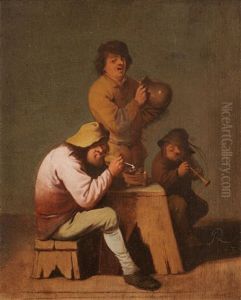 Three Peasants Smoking And Drinking In An Interior by Pieter Jansz Quast