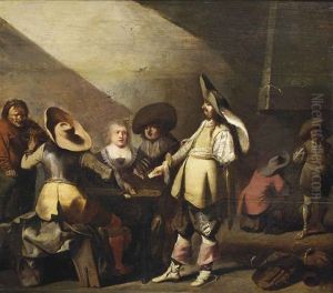 Soldiers Playing Cards In An Interior by Pieter Jansz Quast