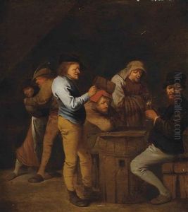 A Tavern Interior With Peasants Drinking