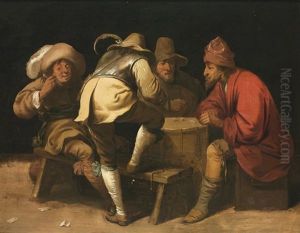 Interior With Cavaliers Playing Dice Over A Marching Drum