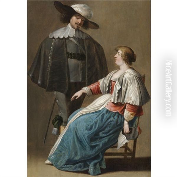 A Cavalier Propositioning A Seated Lady - view 1