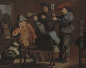 Peasants Drinking And Smoking In An Interior by Pieter Jansz Quast