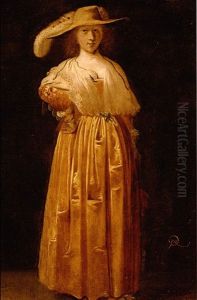 Portrait Of A Lady Wearing An Orange Silk Dress And A Silk Shawl by Pieter Jansz Quast