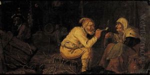 A Boor Smoking In A Barn
