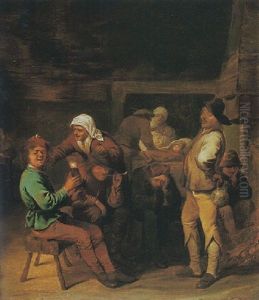 An Interior With Figures Drinking And Smoking Beside A Fireplace, A Woman Nursing A Child Beyond by Pieter Jansz Quast