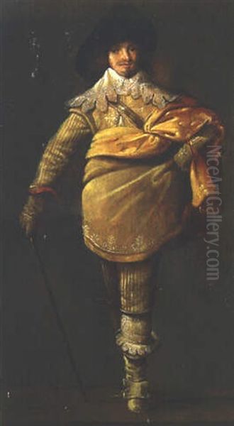 Portrait Of A Gentleman, In A Striped Fawn Doublet And A Cloak - view 1