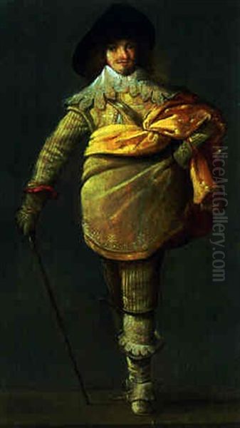 Portrait Of A Gentleman In A Striped Fawn Doublet And A Cloak - view 1