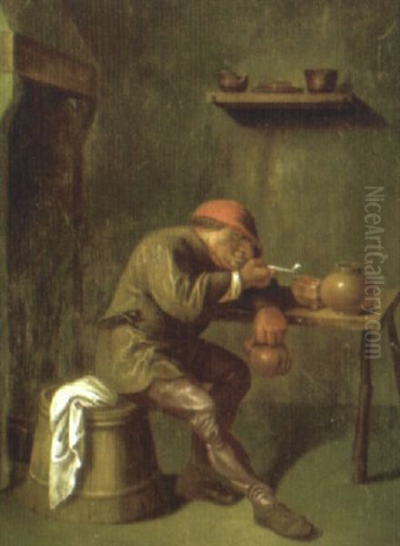 A Peasant Man Smoking A Pipe In An Interior - view 1