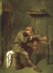 A Peasant Man Smoking A Pipe In An Interior