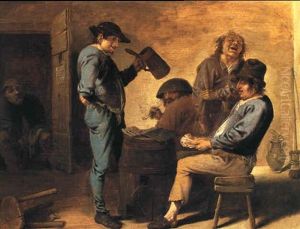 Peasants Playing Cards In An Interior, Another At A Seat Of Easement Beyond by Pieter Jansz Quast