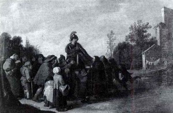 Peasants Gathered Around A Soldier On Horseback - view 1