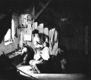 The Interiors Of A Barber's Shop by Pieter Jansz Quast