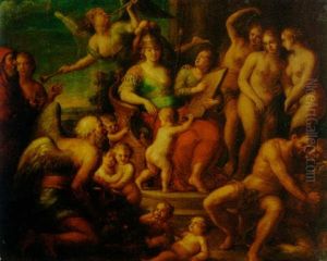 The Triumph Of Minerva With The Three Graces, Father Time With Cornucopia And Hercules Overcoming Envy by Erasmus Quellin