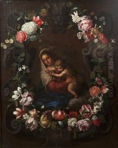 Vierge A L"enfant Dans Une Couronne De Fleurs by Erasmus Quellinus II