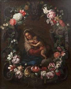 Vierge A L'enfant Dans Une Couronne De Fleurs by Erasmus Quellinus II