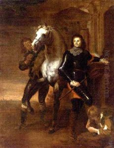 Portrait Of A Military Commander, Full-length, With His Mount And Two Servants by Erasmus Quellinus II
