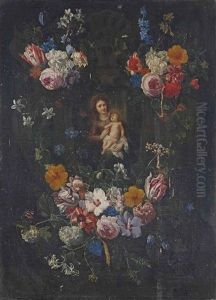 Vierge A L'enfant Dans Une Couronne De Fleurs by Jan Erasmus Quellinus
