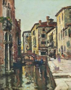 Figures At A Venetian Backwater by Maurice Bompard