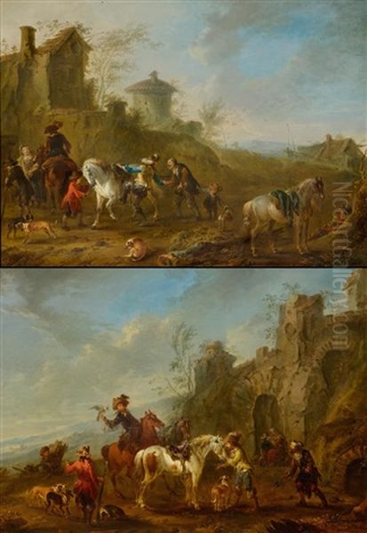 Pair Of Works: Traveller On Horseback In A Landscape/farrier Before A Rocky Cave - view 1
