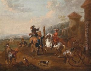 In Der Reitschule Bzw. Kavaliere Am Reitplatz (pair) by August Querfurt