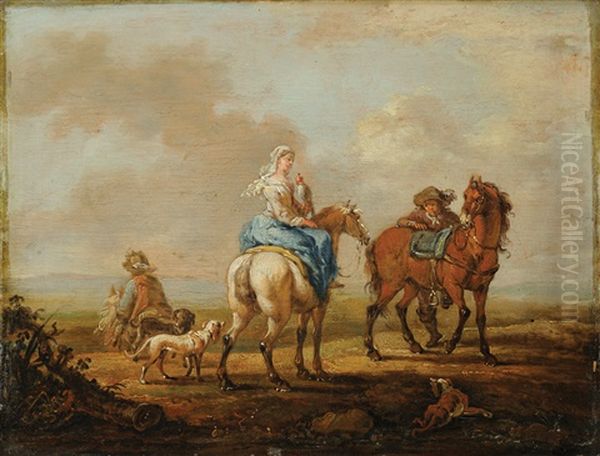 A Pair Of Paintings Depicting Falconers - view 1