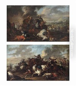 A Battle Between Knights And Ottomans And A Cavalry Skirmish (pair)