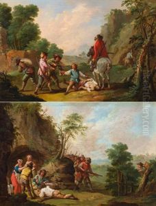 Pendants - Landschaft Mit Strasenraubern Und Landschaft Mit Uberfall Auf Ein Trinkgelage (pair) Pendants - Landschaft Mit Strasenraubern Und Landschaft Mit Uberfall Auf Ein Trinkgelage (pair)