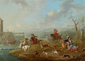 Elegante Gesellschaft Auf Der Hirschjagd by August Querfurt