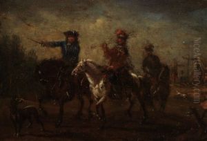 Drei Reiter Vor Feldlager by August Querfurt