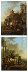 La Halte Des Cavaliers Pres D'une Fontaine (+ La Halte Des Cavaliers Pres De Ruines; Pair) by August Querfurt