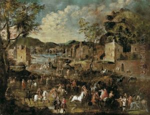 Pferdemarkt Vor Den Mauern Einer Stadt
