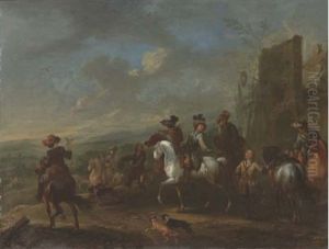 A Hawking Party By A Village, An Extensive Landscape Beyond