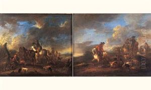 Le Depart Pour La Chasse (+ Le Retour De La Chasse; Pair) by August Querfurt