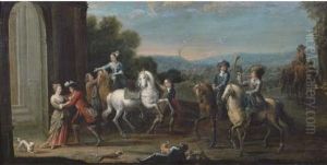The Arrival Of A Hunting Party by August Querfurt