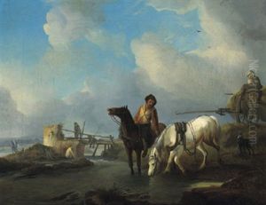 Pferde An Der Tranke by August Querfurt