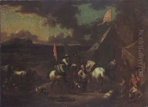 Soldiers And Horsemen Halted And Resting At A Military Encampment Soldiers And Horsemen Halted And Resting At A Military Encampment