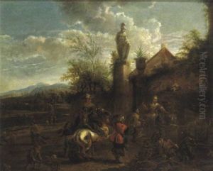 Heimkehr Einer Eleganten Reitergesellschaft Von Der Jagd by August Querfurt