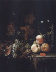 Stilleben Mit Weintrauben Und Einem Gefullten Weinglas by August Querfurt