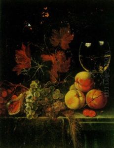 A Still Life With Fruit And A Wine Roemer On A Ledge by August Querfurt