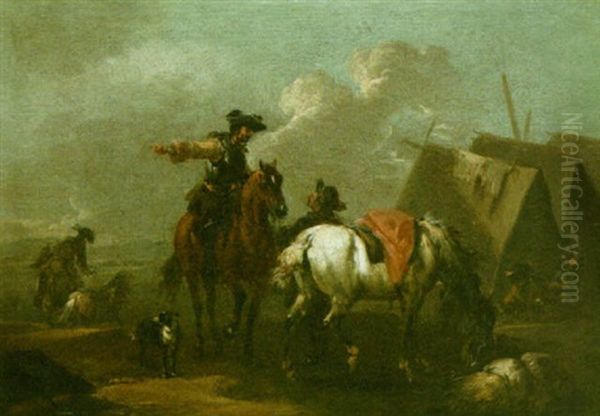 An Encampment With Horsemen And A Dog - view 1