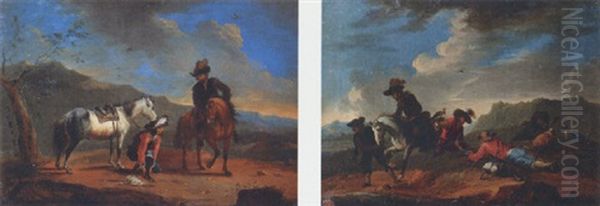 Falconers And Travellers On Mountain Pass In Landscape - view 1
