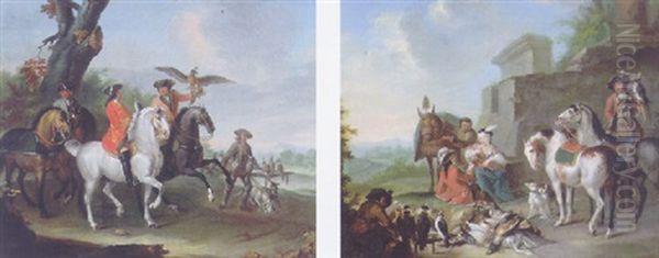 Falconers Setting Out In A Mountainous Landscape - view 1
