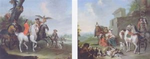 Falconers Setting Out In A Mountainous Landscape by August Querfurt